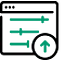 Symbol für das Hochladen von Einstellungen oder Konfigurationen, dargestellt durch eine Liste mit Schiebereglern und einem Aufwärtspfeil.