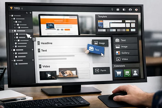 Person bearbeitet Webseite mit TYPO3